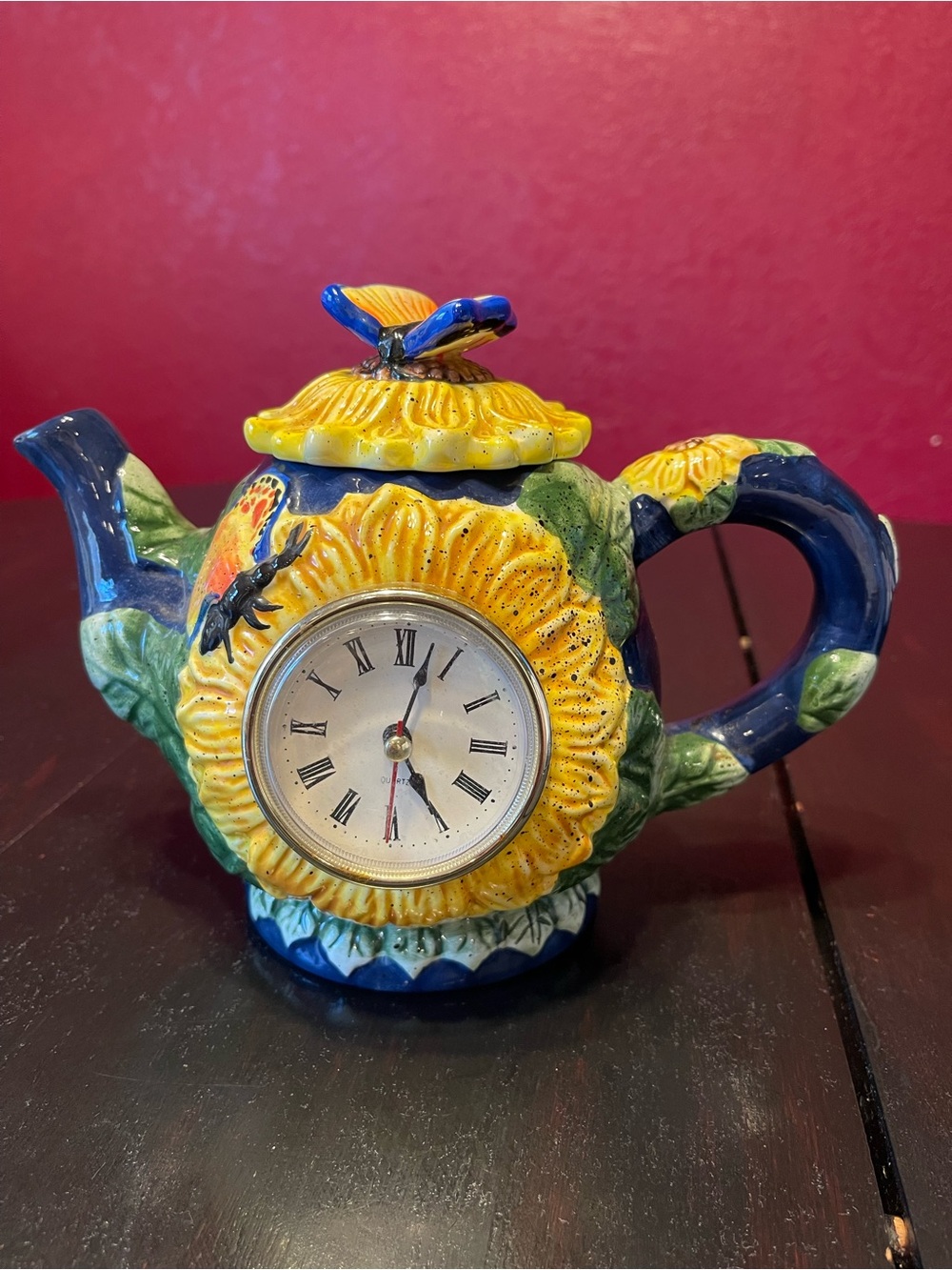 Carol Endres Ceramic Sunflower Clock Teapot